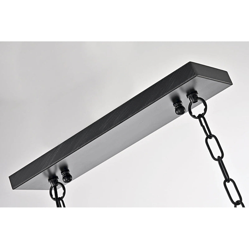 Luminaire linéaire antique noir à 4 lumières pour îlot de cuisine avec abat-jour en verre ambré