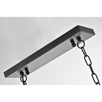 Luminaire linéaire antique noir à 4 lumières pour îlot de cuisine avec abat-jour en verre ambré