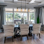 Luminaire linéaire antique noir à 4 lumières pour îlot de cuisine avec abat-jour en verre ambré