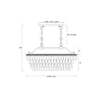 Luminaire suspendu rectangulaire à 4 lumières en argent antique pour îlot de cuisine, avec cristaux.
