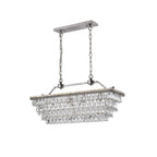 Luminaire suspendu rectangulaire à 4 lumières en argent antique pour îlot de cuisine, avec cristaux.