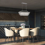 Luminaire suspendu rectangulaire à 4 lumières en argent antique pour îlot de cuisine, avec cristaux.