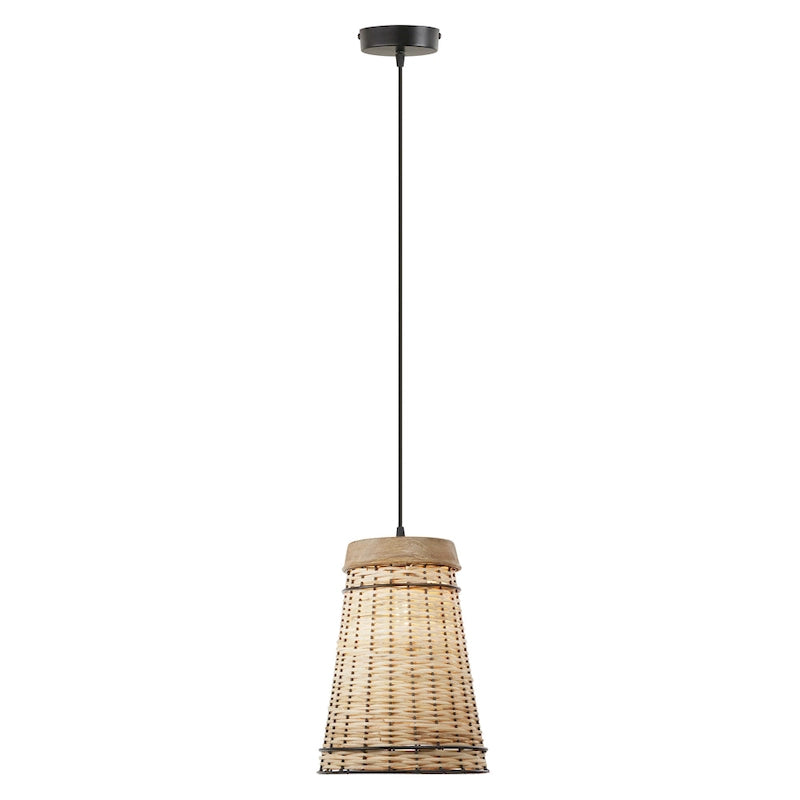 Suspension Niles River of Goods en rotin beige et bois, hauteur réglable, 25,4 cm (10 po) - 25,4 x 25,4 x 40,1 cm (10 x 10 x 15,8/80,8 po)