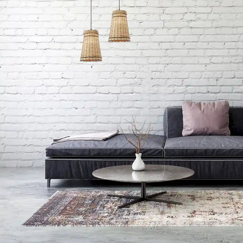 Suspension Niles River of Goods en rotin beige et bois, hauteur réglable, 25,4 cm (10 po) - 25,4 x 25,4 x 40,1 cm (10 x 10 x 15,8/80,8 po)