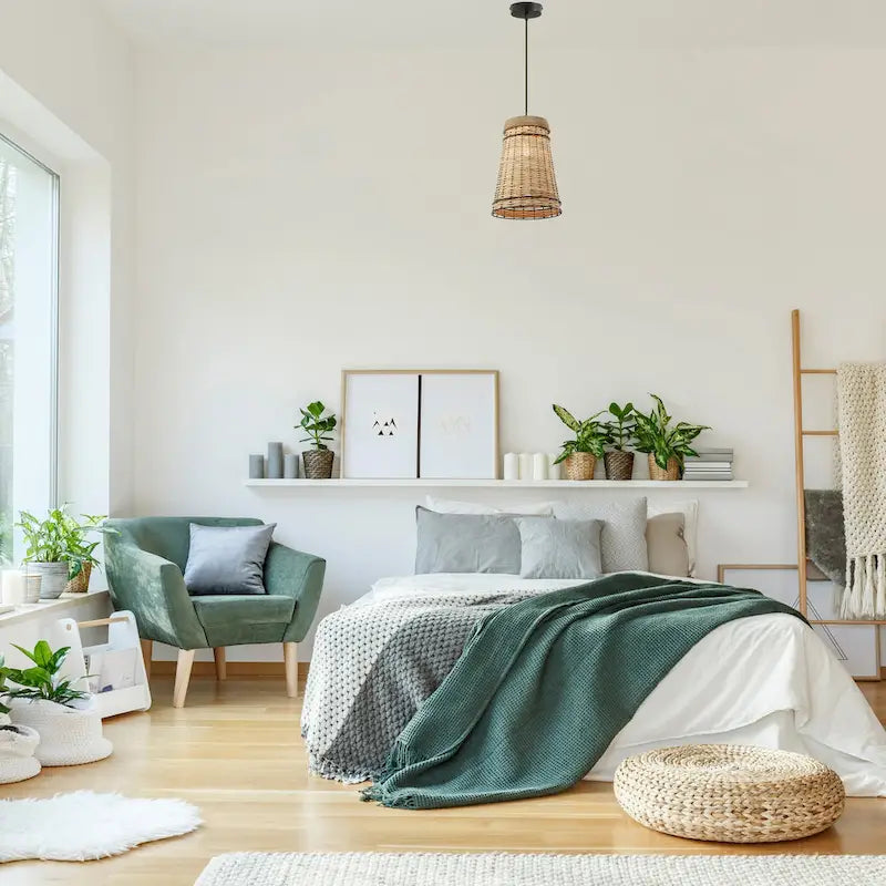 Suspension Niles River of Goods en rotin beige et bois, hauteur réglable, 25,4 cm (10 po) - 25,4 x 25,4 x 40,1 cm (10 x 10 x 15,8/80,8 po)