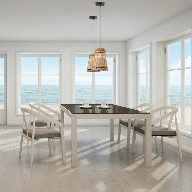 Suspension Niles River of Goods en rotin beige et bois, hauteur réglable, 25,4 cm (10 po) - 25,4 x 25,4 x 40,1 cm (10 x 10 x 15,8/80,8 po)