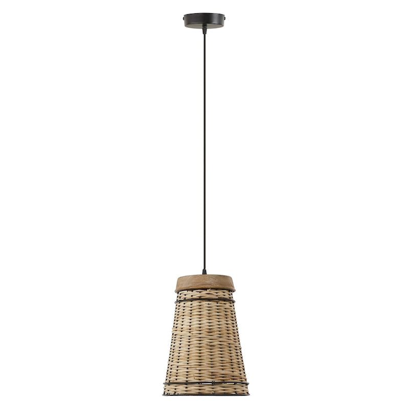 Suspension Niles River of Goods en rotin beige et bois, hauteur réglable, 25,4 cm (10 po) - 25,4 x 25,4 x 40,1 cm (10 x 10 x 15,8/80,8 po)