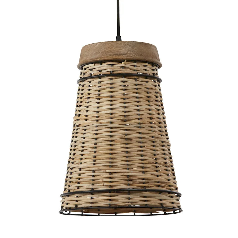 Suspension Niles River of Goods en rotin beige et bois, hauteur réglable, 25,4 cm (10 po) - 25,4 x 25,4 x 40,1 cm (10 x 10 x 15,8/80,8 po)