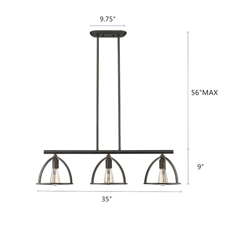 Luminaire d'îlot à 3 lumières en bronze huilé