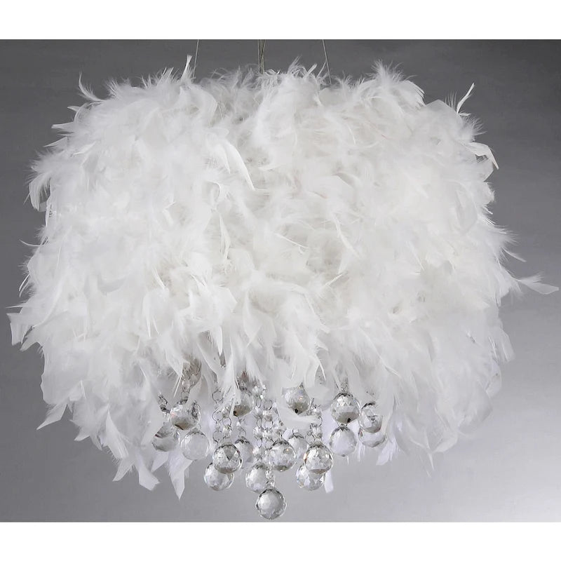 Suspension Iglesias à 3 lumières, plumes blanches duveteuses et cristal - 15 x 15 x 30