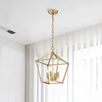 Gold Finish 4-Light 12 in. Modern Lantern Cage Pendant