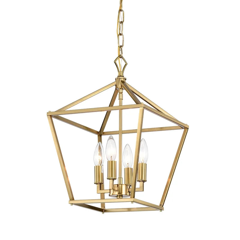 Suspension moderne à 4 lumières, finition dorée, 30,5 cm (12 po), style lanterne.