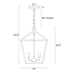 Suspension moderne à 4 lumières, finition dorée, 30,5 cm (12 po), style lanterne.