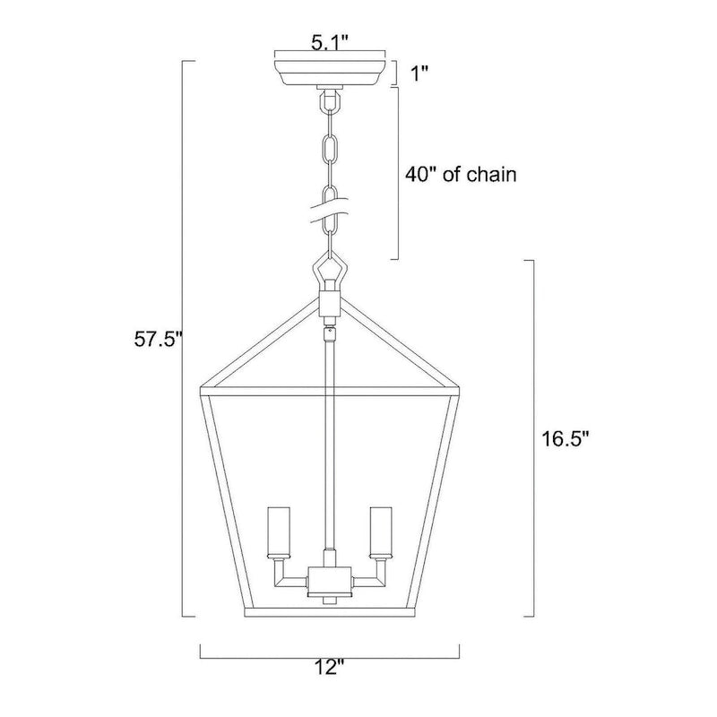 Suspension moderne à 4 lumières, finition dorée, 30,5 cm (12 po), style lanterne.