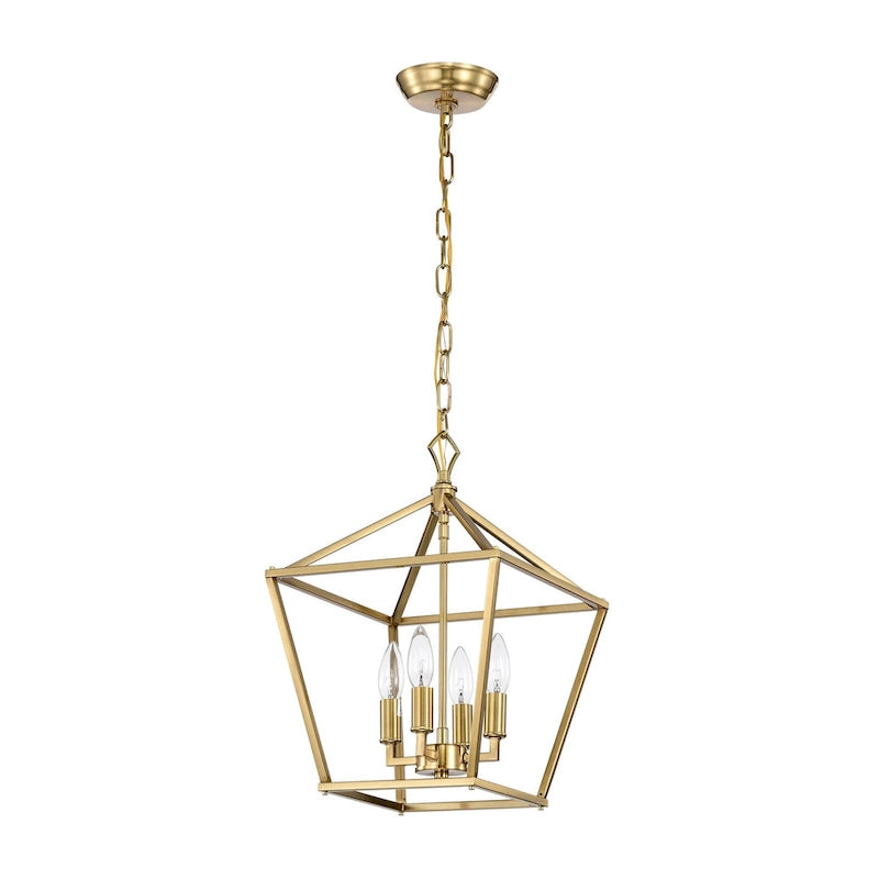 Suspension moderne à 4 lumières, finition dorée, 30,5 cm (12 po), style lanterne.