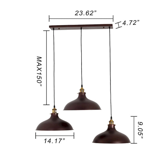 Suspension linéaire à 3 lumières en bronze huilé