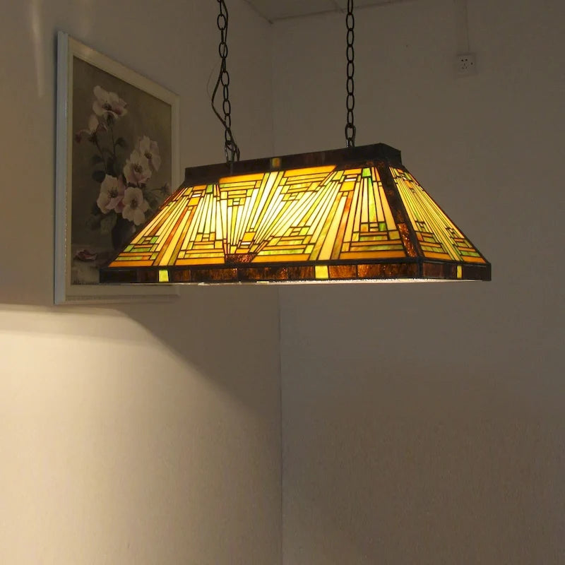 Suspension Tiffany à 3 lumières en bronze noirci