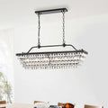 Antique Black 6-Light Rectangular Kitchen Island Lighting with Crystal Hanging