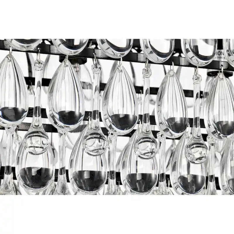 Luminaire suspendu rectangulaire antique noir à 6 lumières pour îlot de cuisine, avec cristaux.