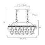 Luminaire suspendu rectangulaire antique noir à 6 lumières pour îlot de cuisine, avec cristaux.
