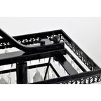 Luminaire suspendu rectangulaire antique noir à 6 lumières pour îlot de cuisine, avec cristaux.