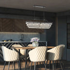 Luminaire suspendu rectangulaire antique noir à 6 lumières pour îlot de cuisine, avec cristaux.