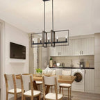 Lustre géométrique linéaire à 5 lumières en bois, style ferme, pour salle à manger - 86 cm (34 pouces)