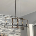 Lustre géométrique linéaire à 5 lumières en bois, style ferme, pour salle à manger - 86 cm (34 pouces)