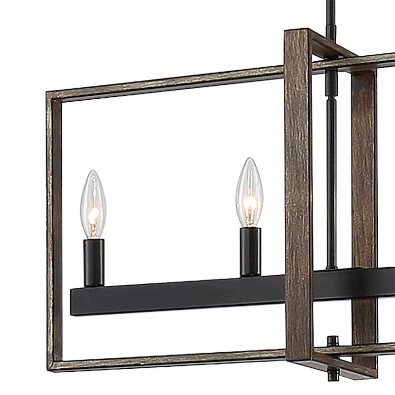 Lustre géométrique linéaire à 5 lumières en bois, style ferme, pour salle à manger - 86 cm (34 pouces)