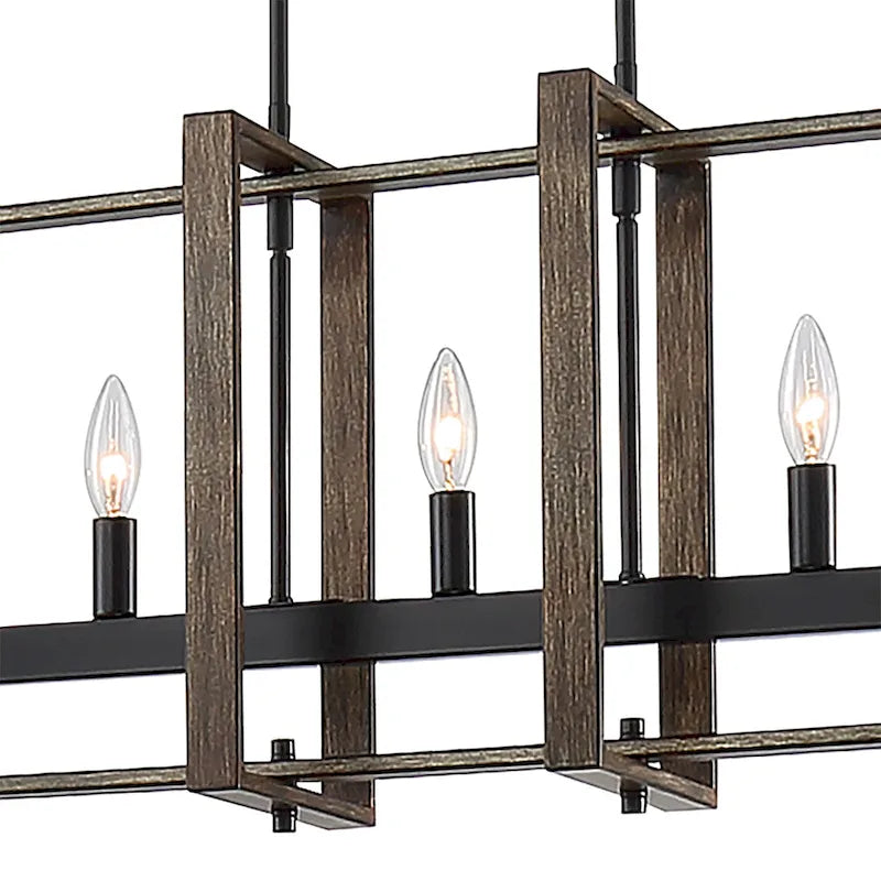 Lustre géométrique linéaire à 5 lumières en bois, style ferme, pour salle à manger - 86 cm (34 pouces)