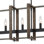 Lustre géométrique linéaire à 5 lumières en bois, style ferme, pour salle à manger - 86 cm (34 pouces)