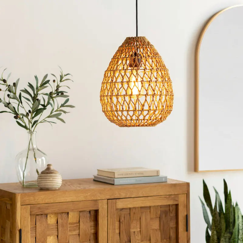 Givoni Natural Paper Rattan Woven Pendant Light - 72 H x 11 W x 11 D
