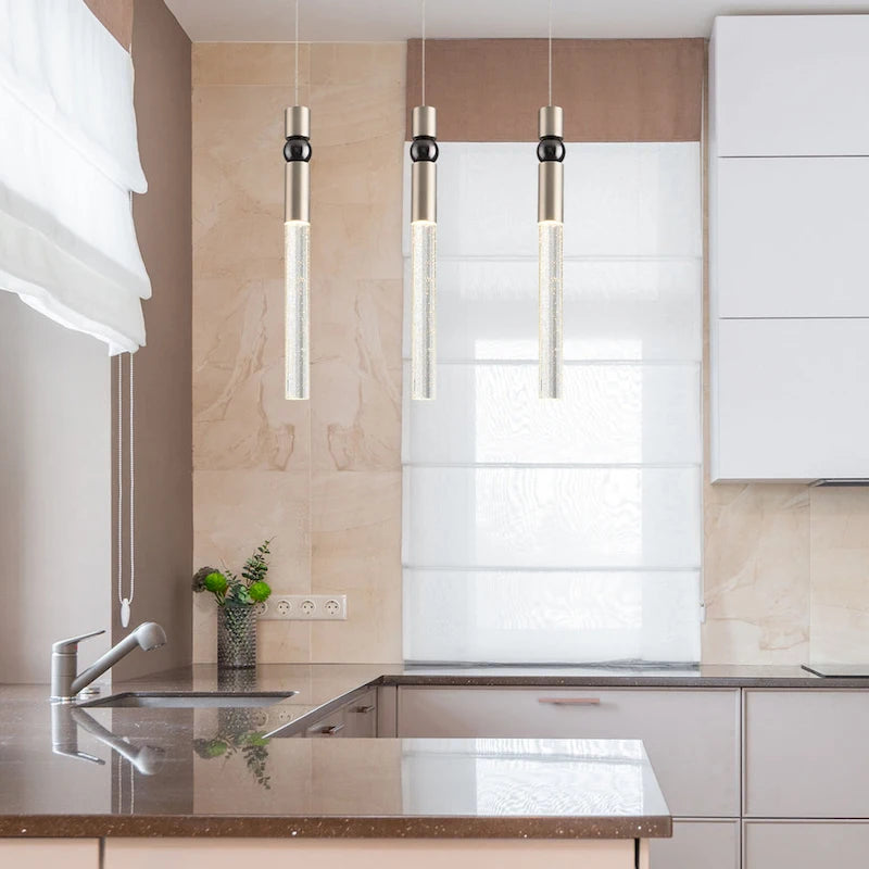 Suspension à une lumière en cristal à bulles, luminaire suspendu pour cuisine
