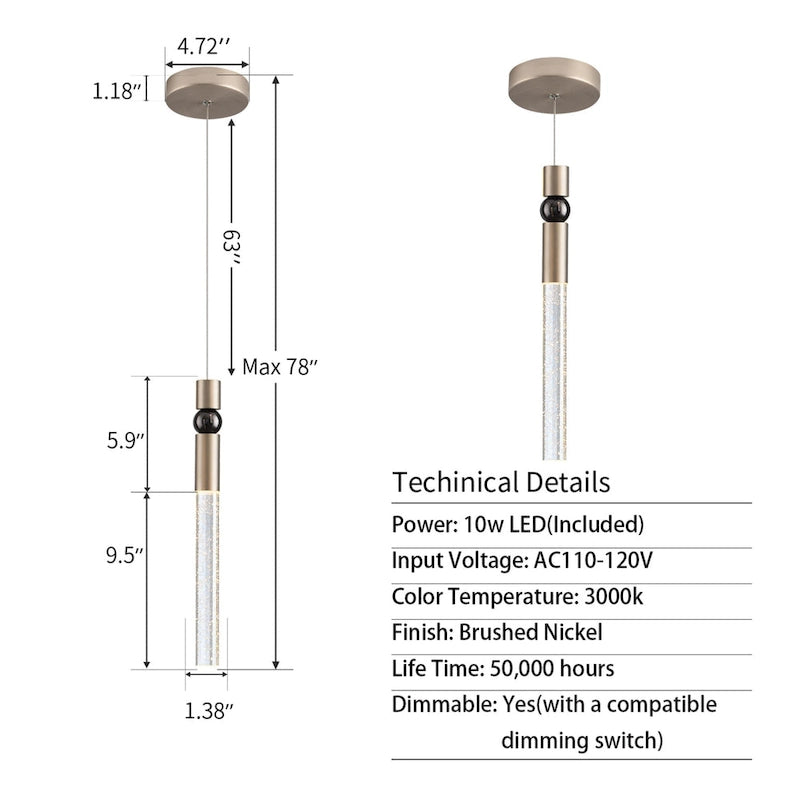 Suspension à une lumière en cristal à bulles, luminaire suspendu pour cuisine