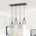 Malai Farmhouse Kitchen Island Chandelier Wood Grain Finish Metal Matte Black Lighting - Matte Black and Wood Grain