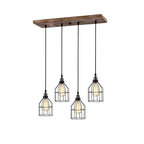 Lustre d'îlot de cuisine Malai Farmhouse, finition bois, métal noir mat - Noir mat et aspect bois