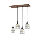 Lustre d'îlot de cuisine Malai Farmhouse, finition bois, métal noir mat - Noir mat et aspect bois