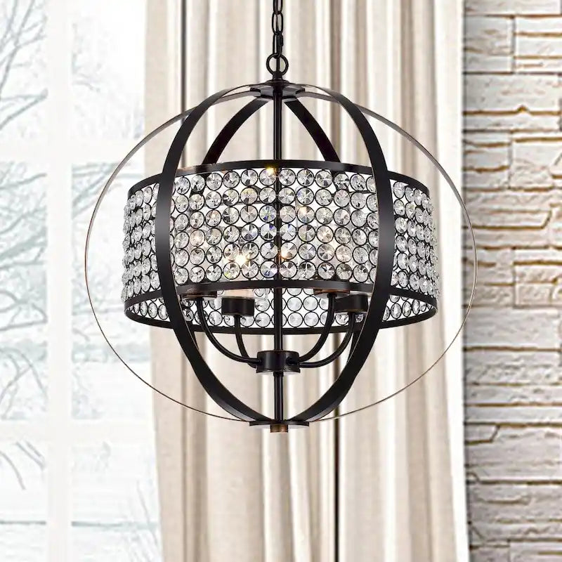 Elizabeth Oil Rubbed Bronze 4-Light Globe Pendant with Crystal Shade