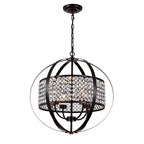 Suspension Elizabeth à 4 lumières en bronze huilé avec abat-jour en cristal