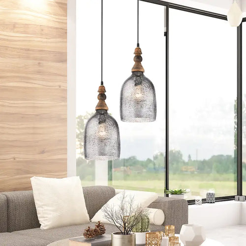 Bathsheba River of Goods Bell-Shaped Pendant Lamp with Silver Glass Shade - 7  x 7  x 15.25 /74.25 