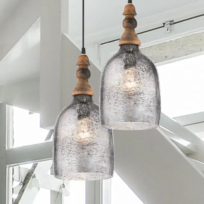 Suspension Bathsheba River of Goods en forme de cloche avec abat-jour en verre argenté - 7 x 7 x 15,25 / 74,25