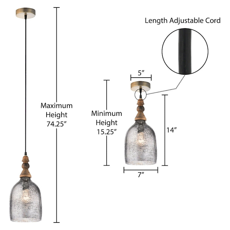 Suspension Bathsheba River of Goods en forme de cloche avec abat-jour en verre argenté - 7 x 7 x 15,25 / 74,25