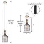 Suspension Bathsheba River of Goods en forme de cloche avec abat-jour en verre argenté - 7 x 7 x 15,25 / 74,25