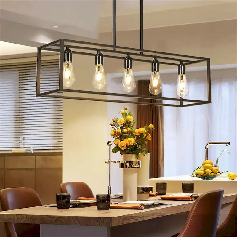 Lustre industriel à 5 ​​lumières pour îlot de cuisine - 31,5 cm de largeur x 30,12 cm de hauteur