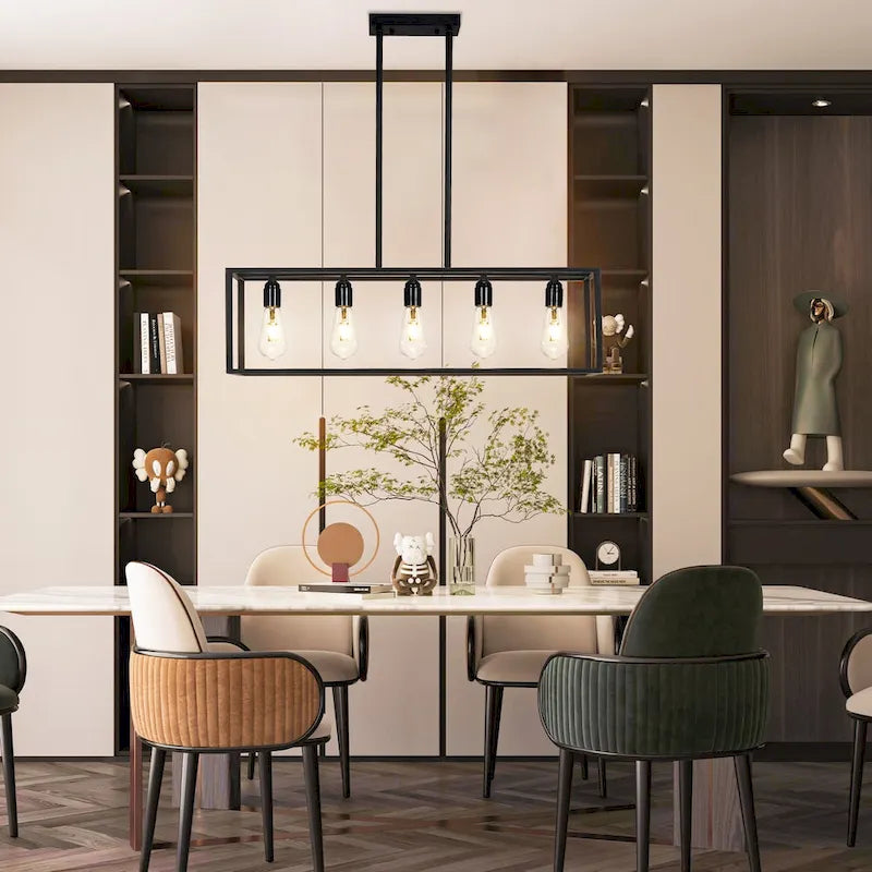 Lustre industriel à 5 ​​lumières pour îlot de cuisine - 31,5 cm de largeur x 30,12 cm de hauteur