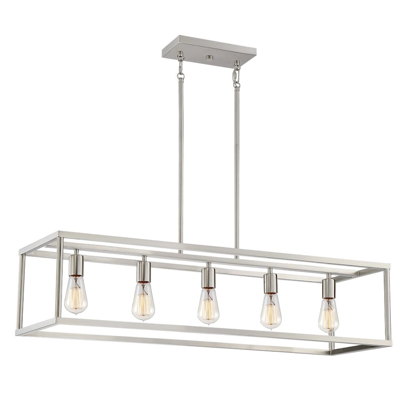New Harbor Brushed Nickel 5-Light Linear Island Chandelier