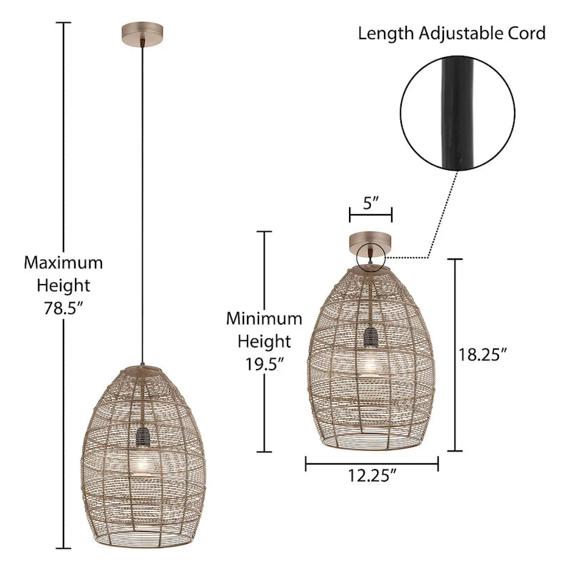 Suspension conique en laiton tressé Alessia River of Goods - 12,25 x 12,25 x 19,5/78,5