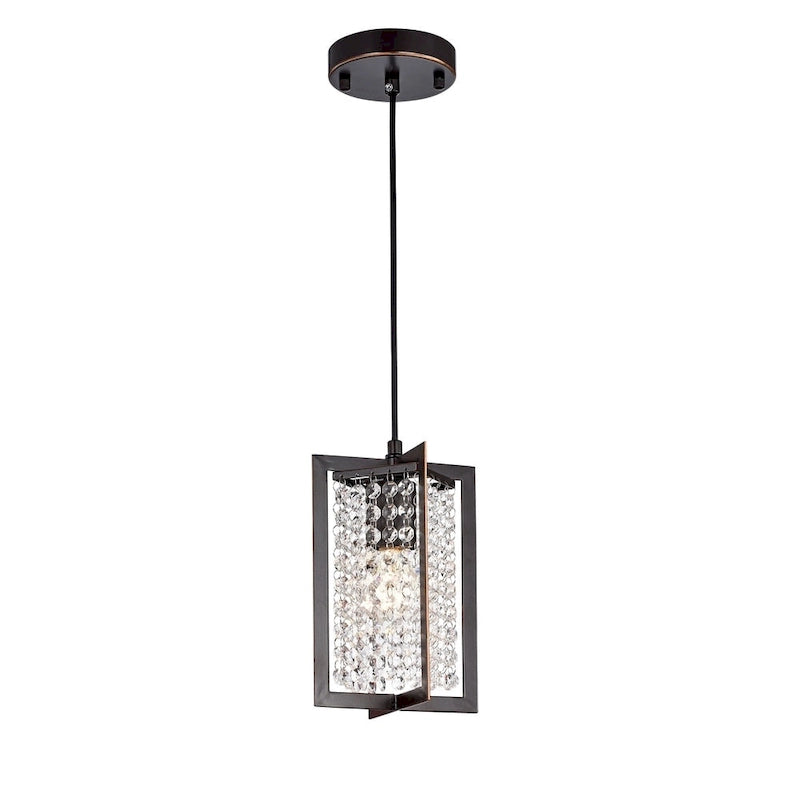 Suspension Lestin en bronze huilé à une lumière avec abat-jour en cristal