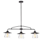 Lustre linéaire Temet noir mat à 3 lampes avec abat-jour en verre à capuchon