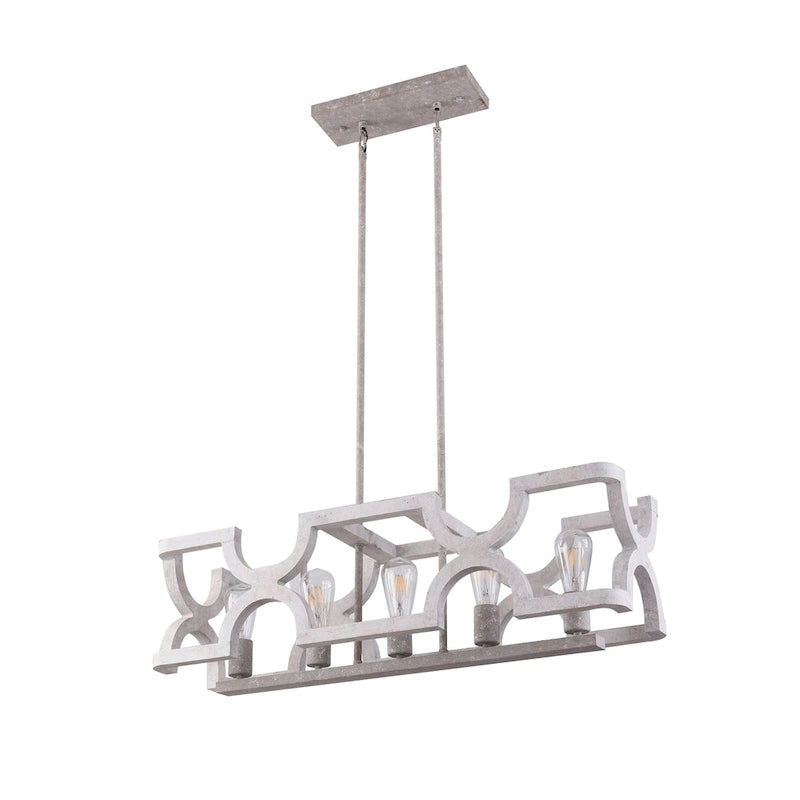 Lustre linéaire en bois Oaks Aura style campagne française à 5 lumières, luminaire rustique pour îlot de cuisine.